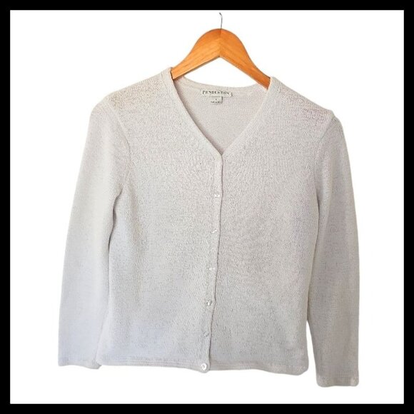 Pendleton White Cotton Blend Cardigan V-Neck Sweater Womens S Small Button Front - Picture 1 of 12